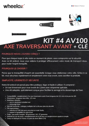 Kit antivol vélo axe traversant AVANT M12 wheelox® - Pas de 100 – Image 3